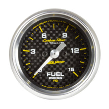 Laden Sie das Bild in den Galerie-Viewer, Autometer Carbon Fiber 52.4mm Full Sweep Electronic 0-15 PSI Fuel Pressure Gauge