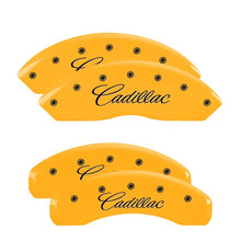 Carica l&#39;immagine nel visualizzatore di Gallery, MGP 4 Caliper Covers Engraved F &amp; R Cursive/Cadillac Yellow Finish Black Char 2007 Cadillac DTS