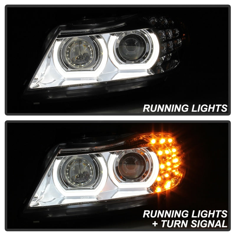 Spyder 09-12 BMW E90 3-Series 4DR Projector Headlights Halogen - LED - Chrome - PRO-YD-BMWE9009-C