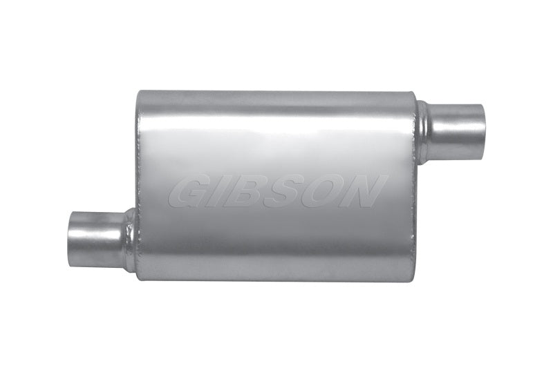 Gibson MWA Superflow Offset/Offset Oval Muffler - 4x9x14in/3in Inlet/3in Outlet - Stainless