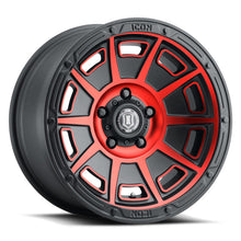 Cargar imagen en el visor de la galería, ICON Victory 17x8.5 5x4.5 0mm Offset 4.75in BS Satin Black w/Red Tint Wheel