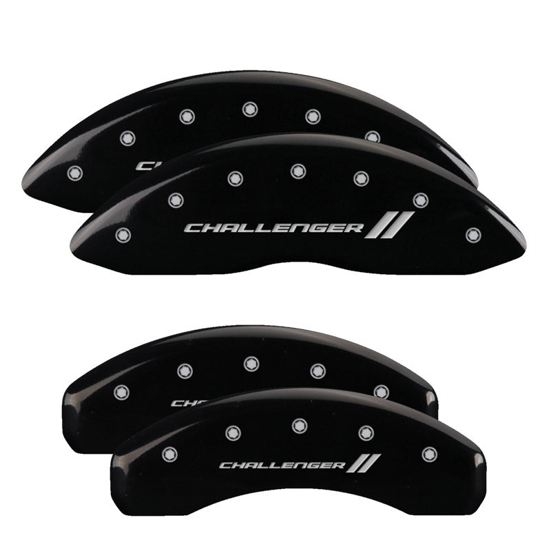 MGP 4 Caliper Covers Engraved Front & Rear With stripes/Challenger Black finish silver ch