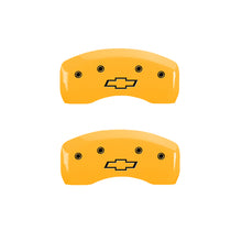 Cargar imagen en el visor de la galería, MGP 4 Caliper Covers Engraved Front &amp; Rear Bowtie Yellow finish black ch