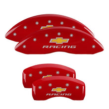 Laden Sie das Bild in den Galerie-Viewer, MGP 4 Caliper Covers Engraved Front &amp; Rear Chevy racing Red finish silver ch