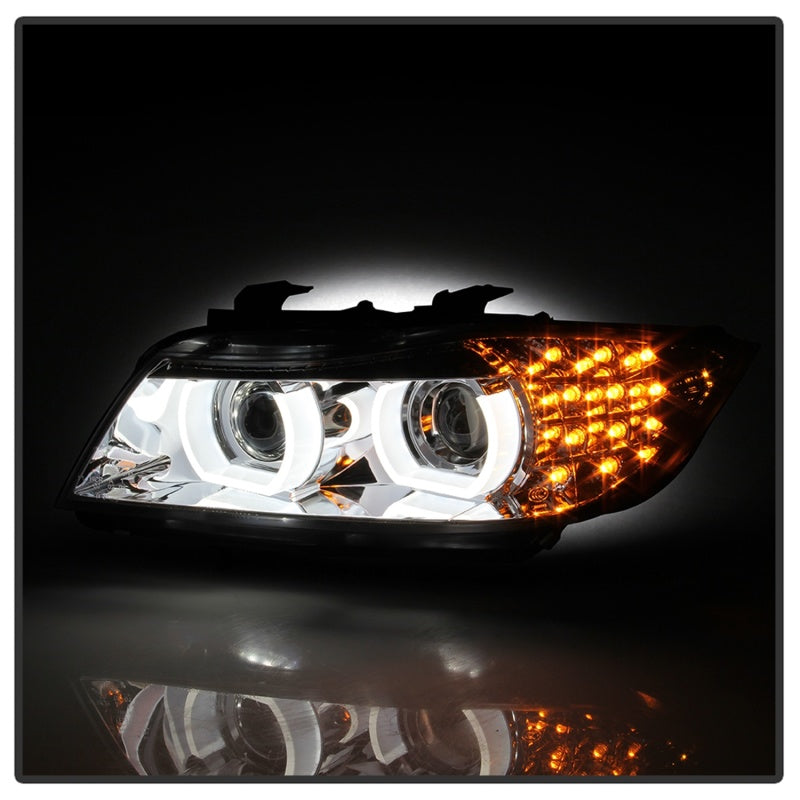 Spyder 09-12 BMW E90 3-Series 4DR Projector Headlights Halogen - LED - Chrome - PRO-YD-BMWE9009-C