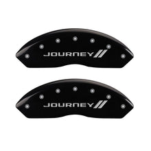 Load image into Gallery viewer, MGP 4 Caliper Covers Engraved Front &amp; Rear With stripes/Journey Black finish silver ch