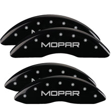 Load image into Gallery viewer, MGP 4 Caliper Covers Engraved Front &amp; Rear MOPAR Black finish silver ch