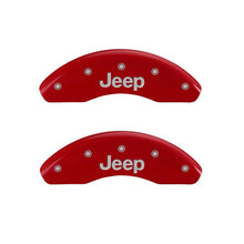 गैलरी व्यूवर में इमेज लोड करें, MGP 4 Caliper Covers Engraved Front &amp; Rear JEEP Red finish silver ch