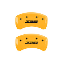 Cargar imagen en el visor de la galería, MGP 4 Caliper Covers Engraved Front Camaro Rear Z28 Yellow Finish Black Char 2000 Chevy Camaro