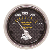 Laden Sie das Bild in den Galerie-Viewer, Autometer Marine Carbon Fiber 2-1/16in 100PSI Electric Oil Pressure Gauge