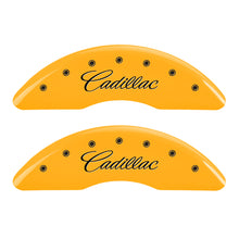 Laden Sie das Bild in den Galerie-Viewer, MGP 4 Caliper Covers Engraved Front Cursive/Cadillac Engraved Rear CTS Yellow finish black ch