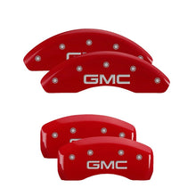 Load image into Gallery viewer, MGP 4 Caliper Covers Engraved Front &amp; Rear GMC Red Finish Silver Char 2019 GMC Terrain