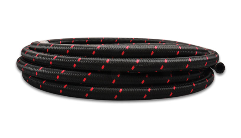 Vibrant -6 AN Two-Tone Black/Red Nylon Braided Flex Hose (20 foot roll)