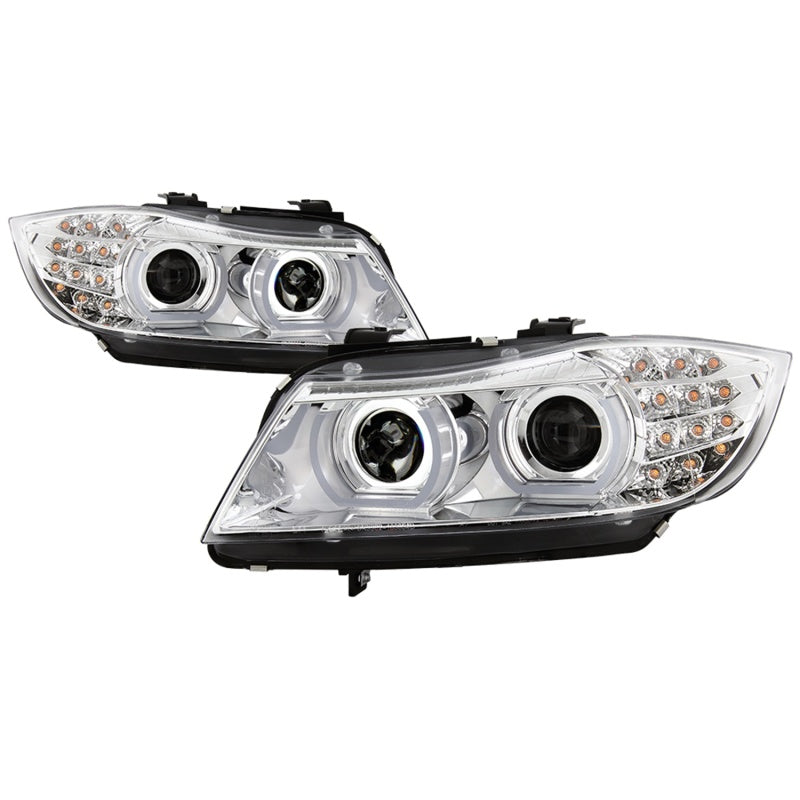 Spyder 09-12 BMW E90 3-Series 4DR Projector Headlights Halogen - LED - Chrome - PRO-YD-BMWE9009-C