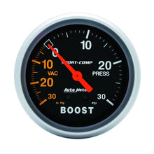 Carica l&#39;immagine nel visualizzatore di Gallery, Autometer Sport-Comp 2-5/8in 30 IN HG/30 PSI Mechanical Boost/Vacuum Gauge