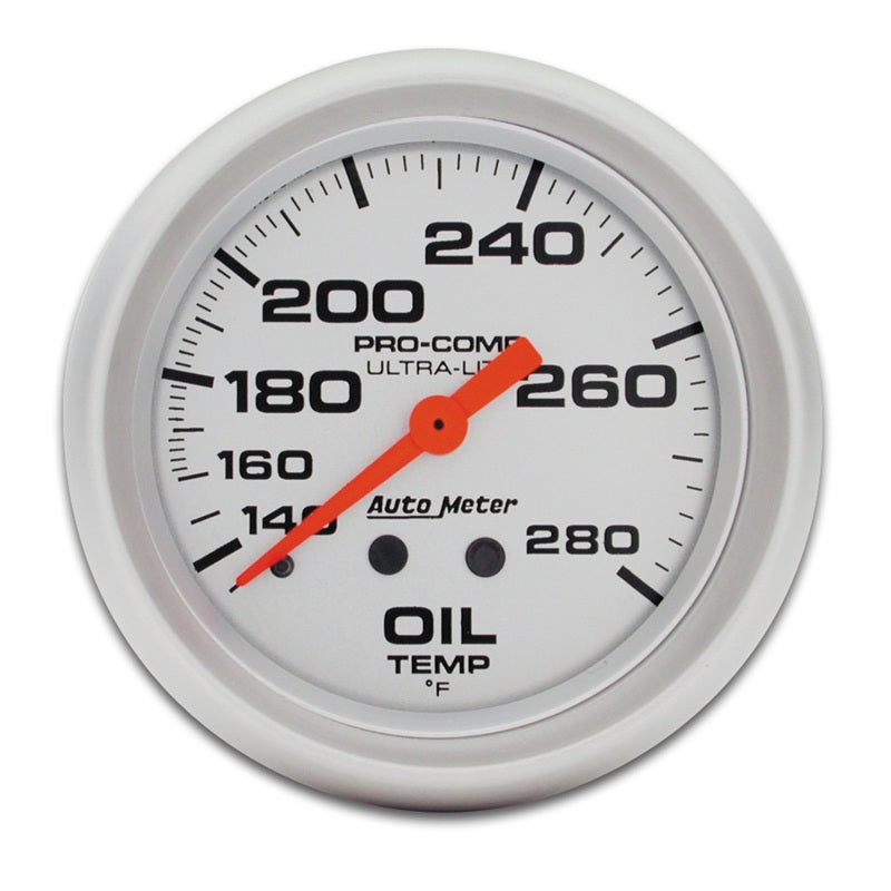 Autometer Ultra-Lite 66.7mm Mechanical 140-280 Degree F Oil Temperature Gauge w/ 6' Tubing