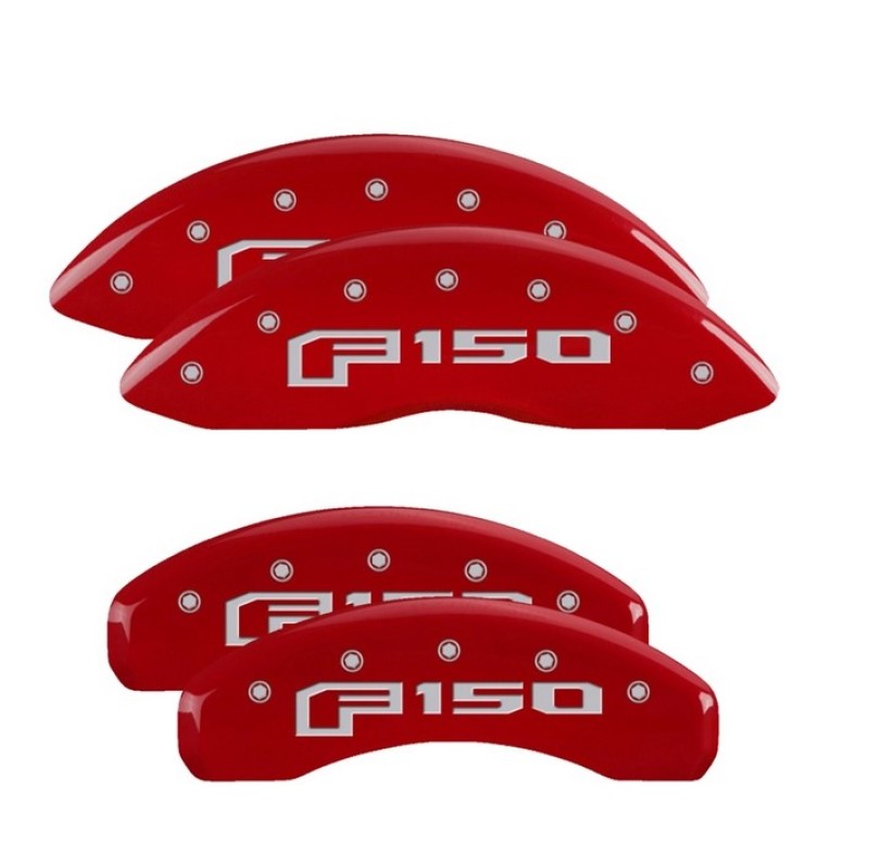 MGP 4 Caliper Covers Engraved Front & Rear F-150 Logo Red Finish Silver Char 2021 Ford F-150