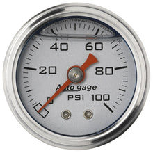 Laden Sie das Bild in den Galerie-Viewer, Autometer AutoGage 1.5in Liquid Filled Mechanical 0-100 PSI Fuel Pressure Gauge - Silver