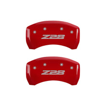 Cargar imagen en el visor de la galería, MGP 4 Caliper Covers Engraved Front Gen 4/Camaro Engraved Rear Gen 4/Z28 Red finish silver ch