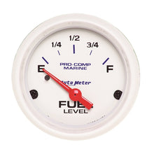 Laden Sie das Bild in den Galerie-Viewer, Autometer Marine White Gauge 2-1/16in Electric Fuel Level Gauge