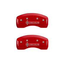 Cargar imagen en el visor de la galería, MGP 4 Caliper Covers Engraved Front &amp; Rear Lincoln Red finish silver ch