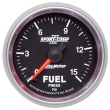 Laden Sie das Bild in den Galerie-Viewer, Autometer Sport-Comp II 52mm 0-15 PSI Full Sweep Electronic Fuel Pressure Gauge