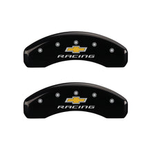 Cargar imagen en el visor de la galería, MGP 4 Caliper Covers Engraved Front &amp; Rear Chevy racing Black finish silver ch