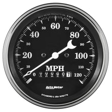 Cargar imagen en el visor de la galería, Auto Meter Gauge Speedo. 3 3/8in 120mph Elec. Prog. w/ Wheel Odo Old Tyme Black