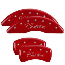 Load image into Gallery viewer, MGP 4 Caliper Covers Engraved Front &amp; Rear Cursive/Cadillac Red finish silver ch