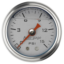 Carica l&#39;immagine nel visualizzatore di Gallery, Autometer AutoGage 1.5in Liquid Filled Mechanical 0-15 PSI Fuel Pressure Gauge - Silver