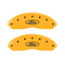 Load image into Gallery viewer, MGP 4 Caliper Covers Engraved Front &amp; Rear Oval logo/Ford Yellow finish black ch