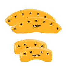 Load image into Gallery viewer, MGP 4 Caliper Covers Engraved Front &amp; Rear Lincoln Yellow finish black ch