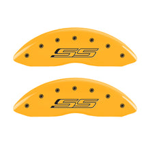 Cargar imagen en el visor de la galería, MGP 4 Caliper Covers Engraved Front &amp; Rear Gen 5/SS Yellow finish black ch