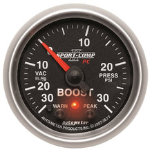 Laden Sie das Bild in den Galerie-Viewer, Autometer Sport-Comp II 52mm 30 IN HG / 30 PSI Electronic Boost/Vacuum Gauge