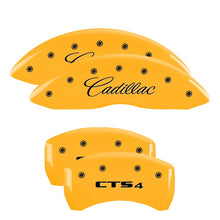 Cargar imagen en el visor de la galería, MGP 4 Caliper Covers Engraved Front Cursive/Cadillac Engraved Rear CTS4 Yellow finish black ch