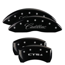 Laden Sie das Bild in den Galerie-Viewer, MGP 4 Caliper Covers Engraved Front Cursive/Cadillac Engraved Rear CTS4 Black finish silver ch