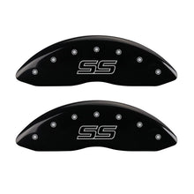 Load image into Gallery viewer, MGP 4 Caliper Covers Engraved Front &amp; Rear Trailblazer style/SS Black finish silver ch