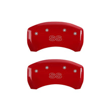 Cargar imagen en el visor de la galería, MGP 4 Caliper Covers Engraved Front Gen 4/Camaro Engraved Rear Gen 4/SS Red finish silver ch