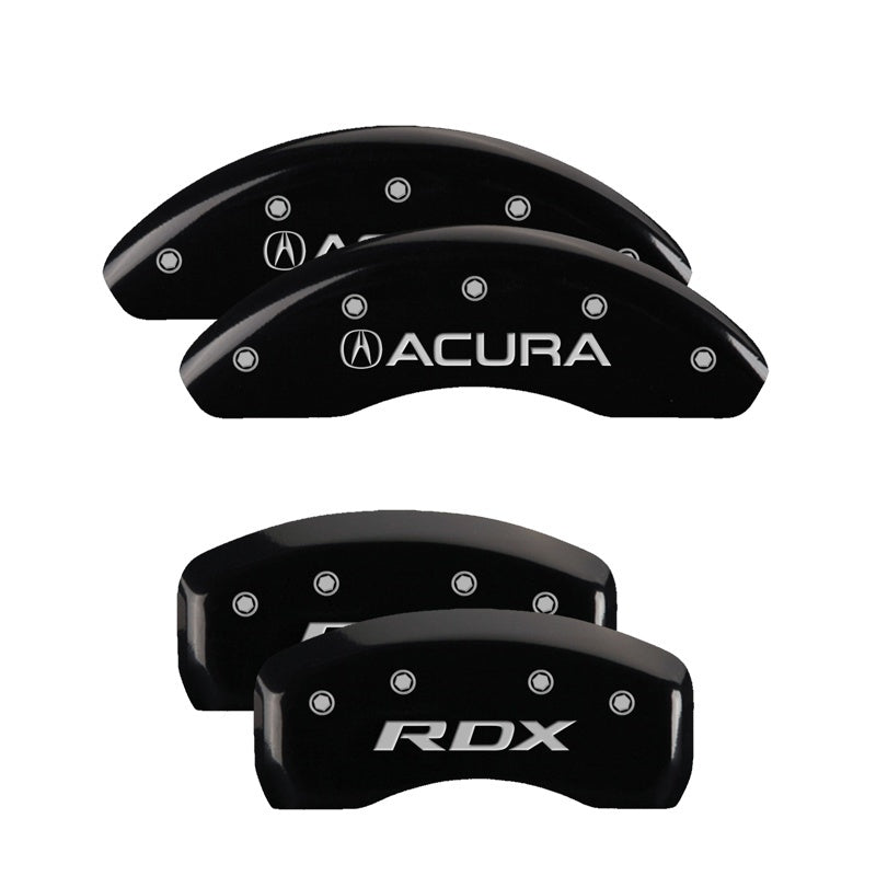 MGP 4 Caliper Covers Engraved Front Acura Engraved Rear RDX Black finish silver ch