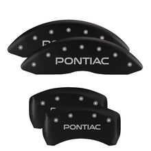 Load image into Gallery viewer, MGP 4 Caliper Covers Engraved Front &amp; Rear Pontiac Black Finish Silver Char 2008 Pontiac G8