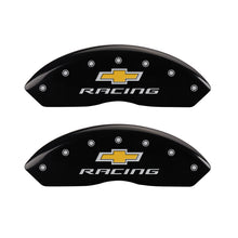 Cargar imagen en el visor de la galería, MGP 4 Caliper Covers Engraved Front &amp; Rear Chevy racing Black finish silver ch