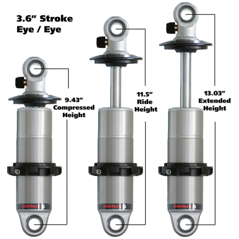 Ridetech HQ Series CoilOver Shock 3.6in Travel 2.5in Coil Eye/Eye Mounting 9.425inx13.025in