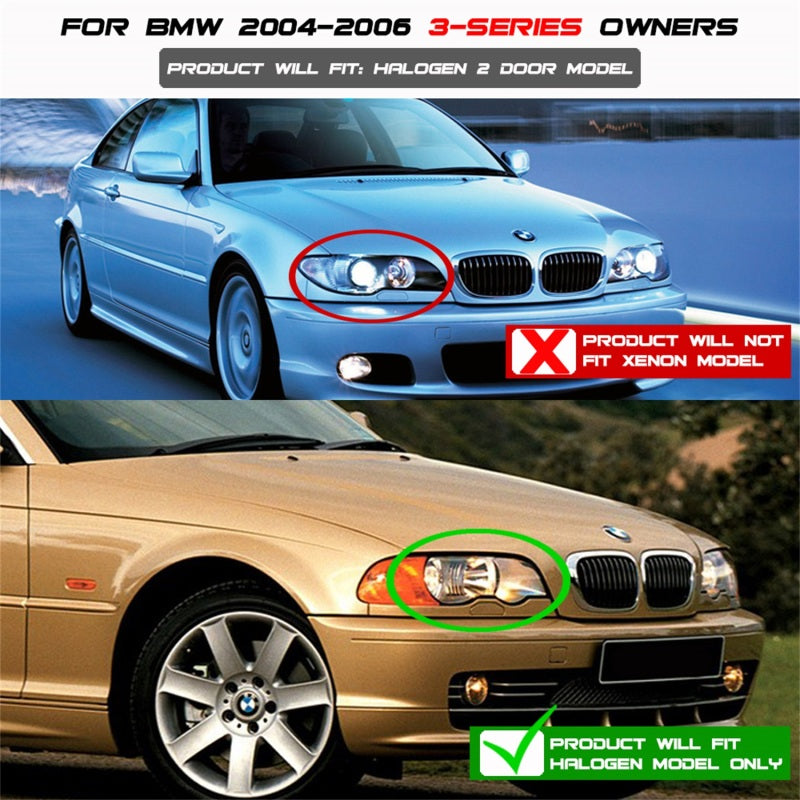 Spyder BMW E46 3-Series 04-06 2 DR Projector Halogen Model- LED Halo Smke PRO-YD-BMWE4604-2DR-HL-SM