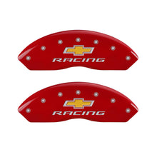 Cargar imagen en el visor de la galería, MGP 4 Caliper Covers Engraved Front &amp; Rear Chevy racing Red finish silver ch