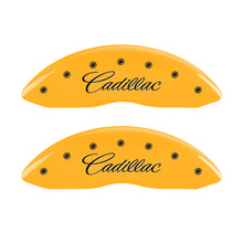 Carica l&#39;immagine nel visualizzatore di Gallery, MGP 4 Caliper Covers Engraved F &amp; R Cursive/Cadillac Yellow Finish Black Char 2010 Cadillac SRX