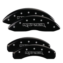 Cargar imagen en el visor de la galería, MGP 4 Caliper Covers Engraved Front &amp; Rear Raptor Black finish silver ch