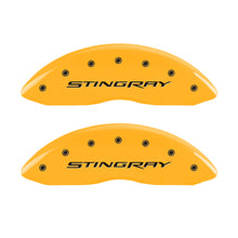 Load image into Gallery viewer, MGP 4 Caliper Covers Engraved Front &amp; Rear Stingray Yellow finish black ch