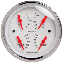 Carica l&#39;immagine nel visualizzatore di Gallery, Autometer Arctic White 3-3/8in Quad Gauge 100 PSI/100-250 Deg F / 8-18V / 240-33 Ohm