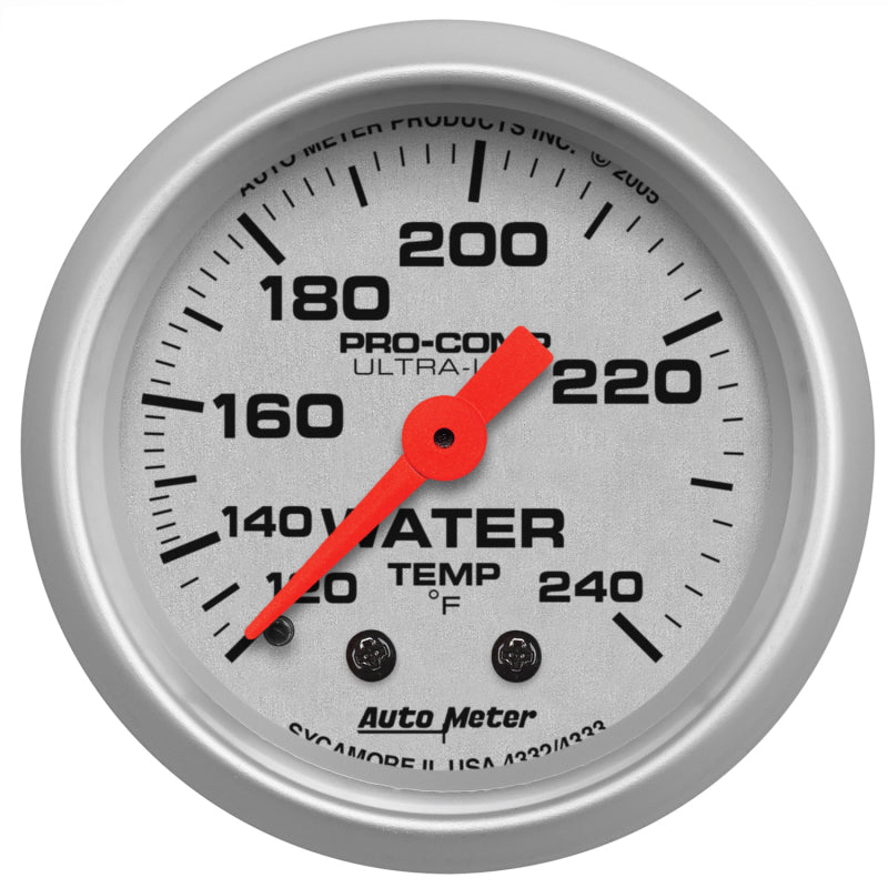 Autometer Ultra-Lite 52mm 120-240 Deg F Mechanical Water Temp Gauge 12' Tubing