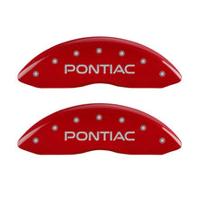 Laden Sie das Bild in den Galerie-Viewer, MGP 4 Caliper Covers Engraved Front Pontiac Rear Arrow Red Finish Silver Char 04 Pontiac Bonneville